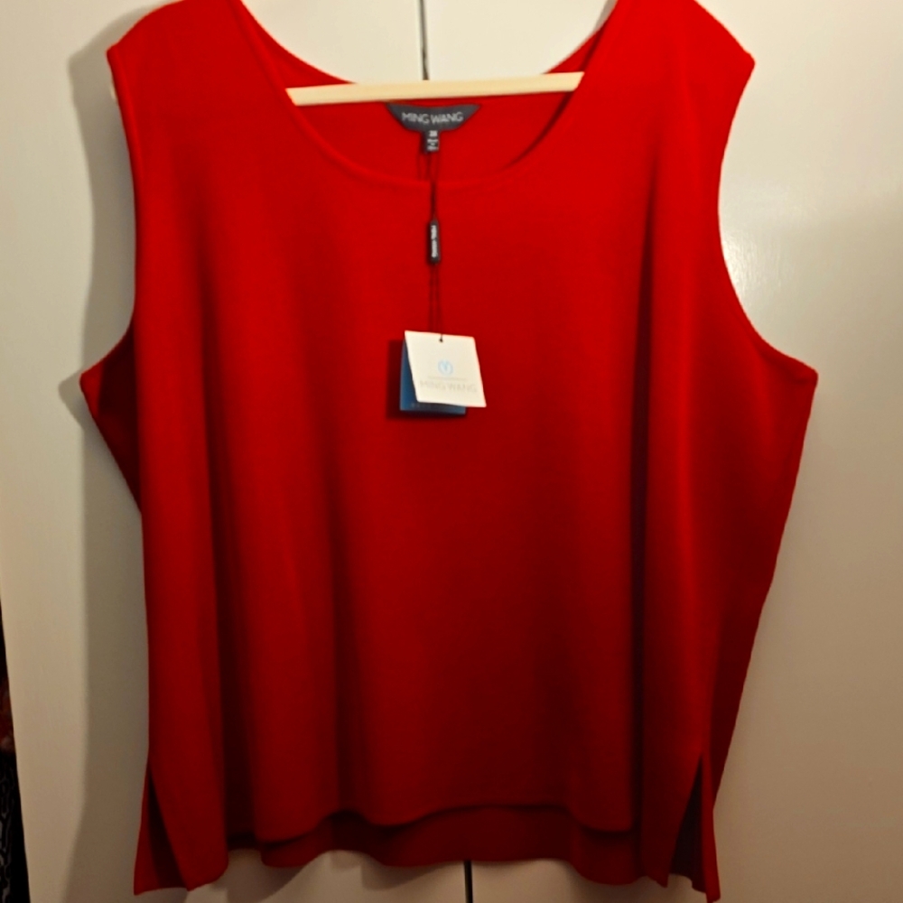 Ming Wang Women's Red And PINK Sleeveless Top (2) TOPS